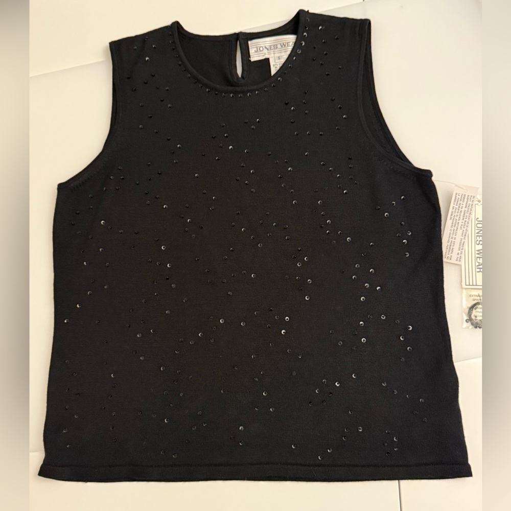 VINTAGE Jones Wear Black Tank Top with Sparkling Accents Size S